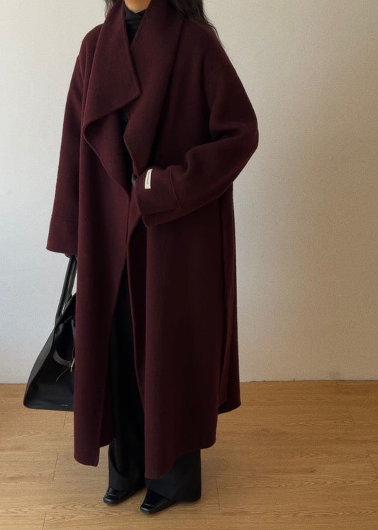 Julia Burgundy Belted Wool Coat