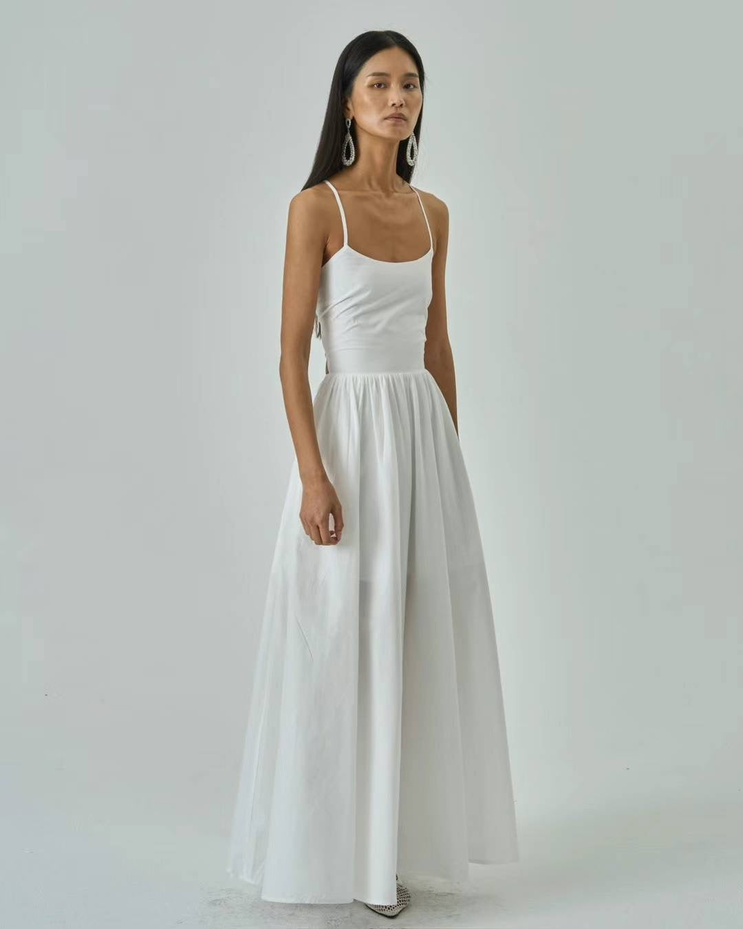 Lena White Cotton Maxi Dress