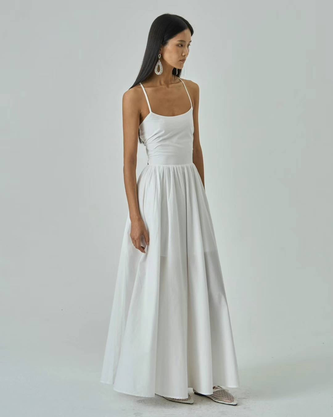 Lena White Cotton Maxi Dress