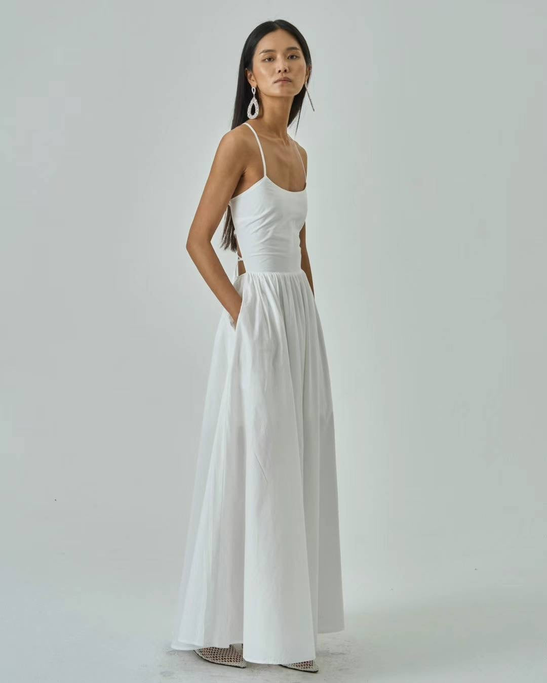 Lena White Cotton Maxi Dress