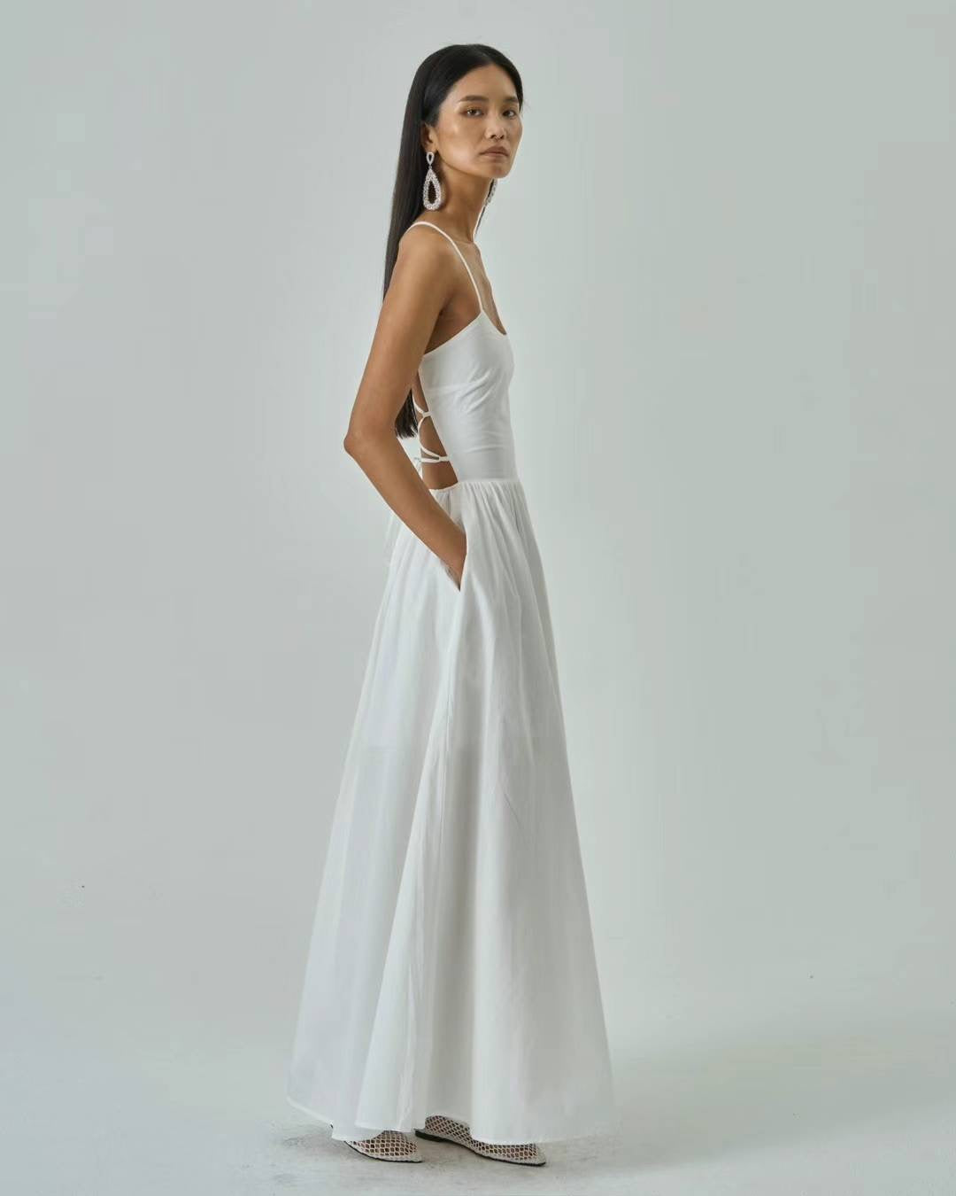 Lena White Cotton Maxi Dress