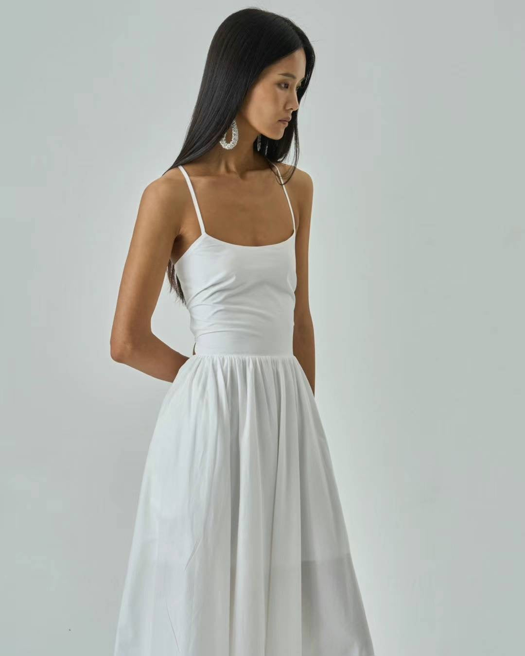 Lena White Cotton Maxi Dress