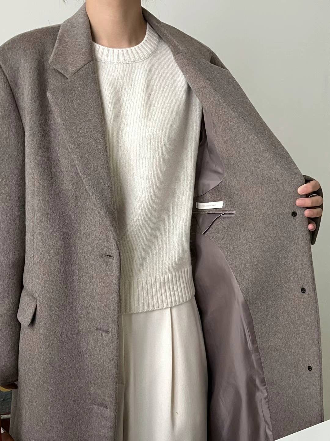 Esme Beige Single Breasted Wool Coat