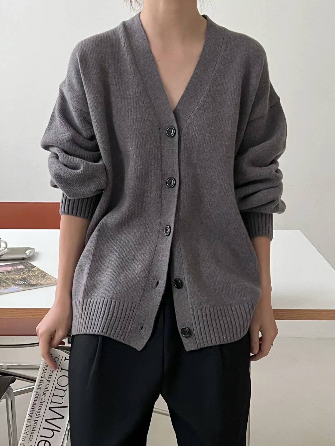 Luna Greige Relaxed Wool Cardigan