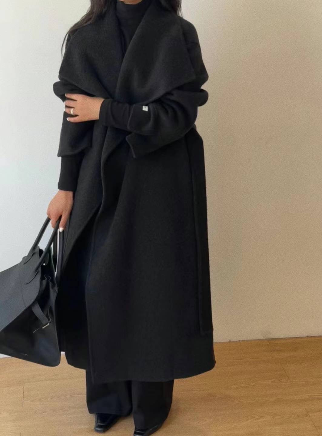 Julia Black Belted Wool Coat