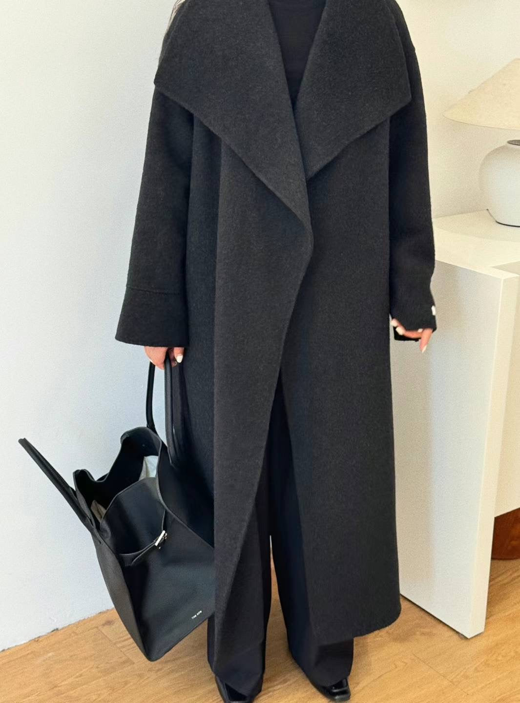 Julia Black Belted Wool Coat