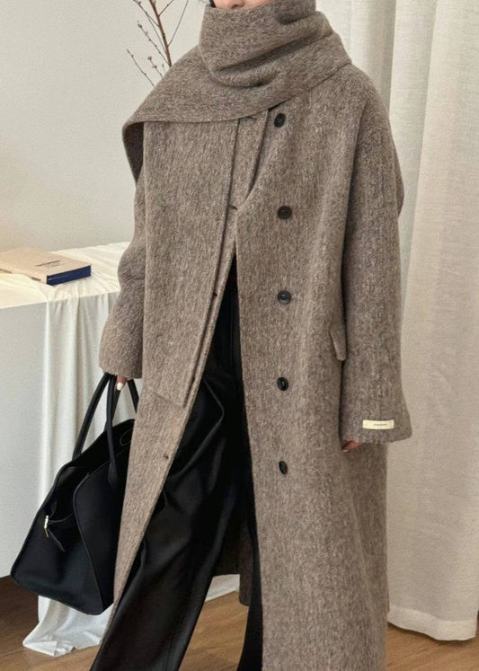 Erin Brown Wool Cashmere Blend Scarf Coat