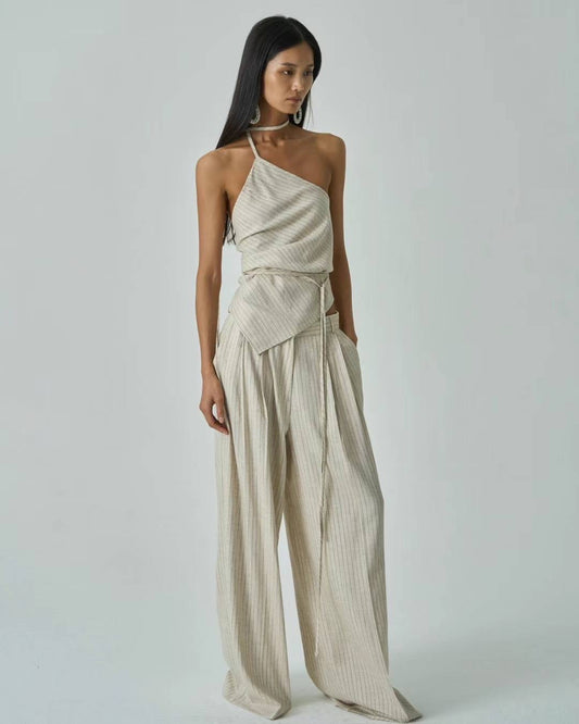 Iris Linen Beige Stripe Trousers