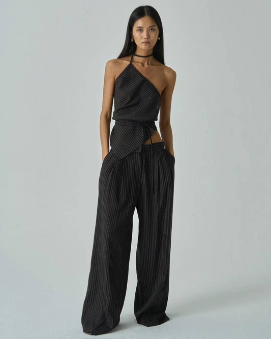 Iris Black Stripe Linen Trousers