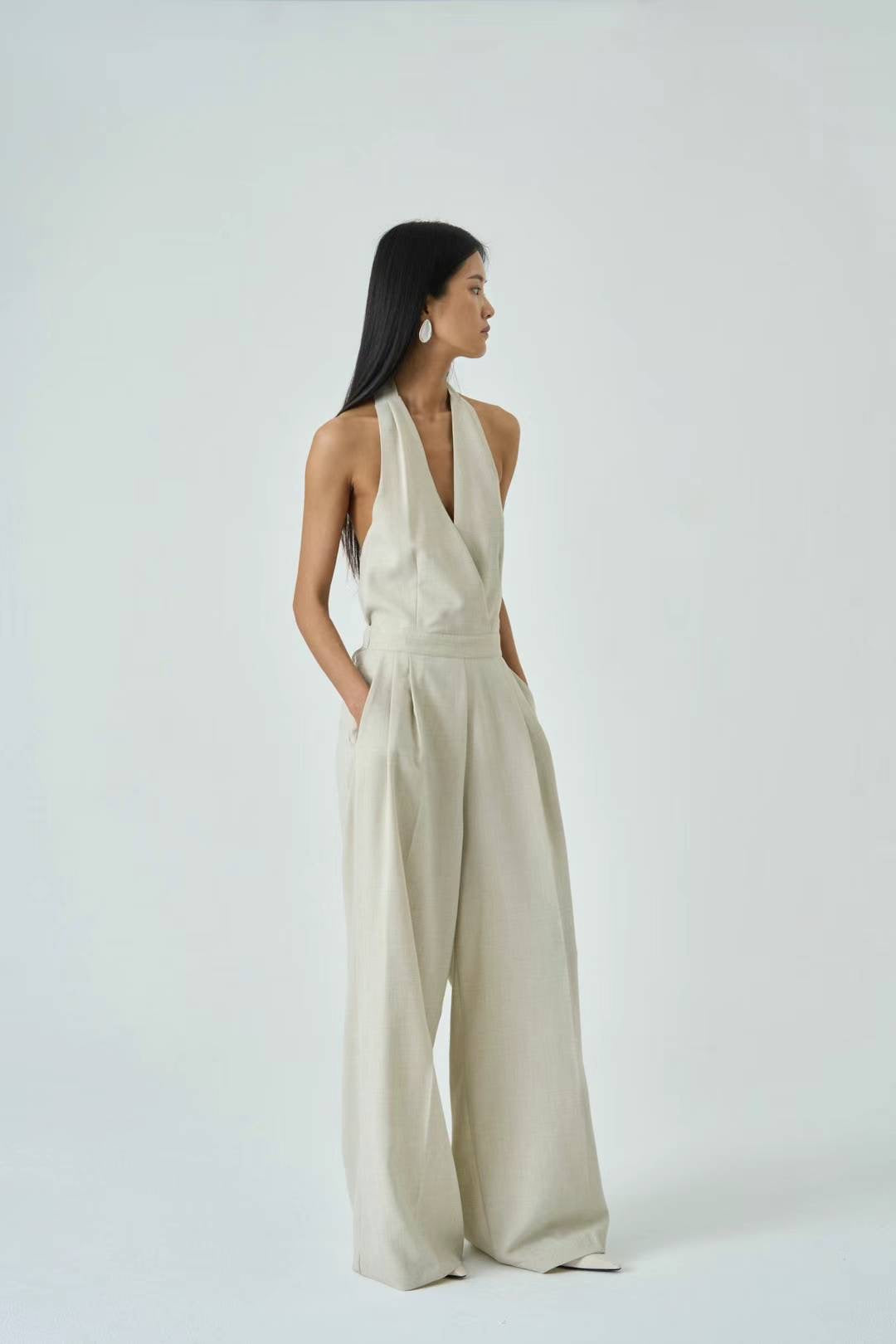 Isla Beige Linen Jumpsuit