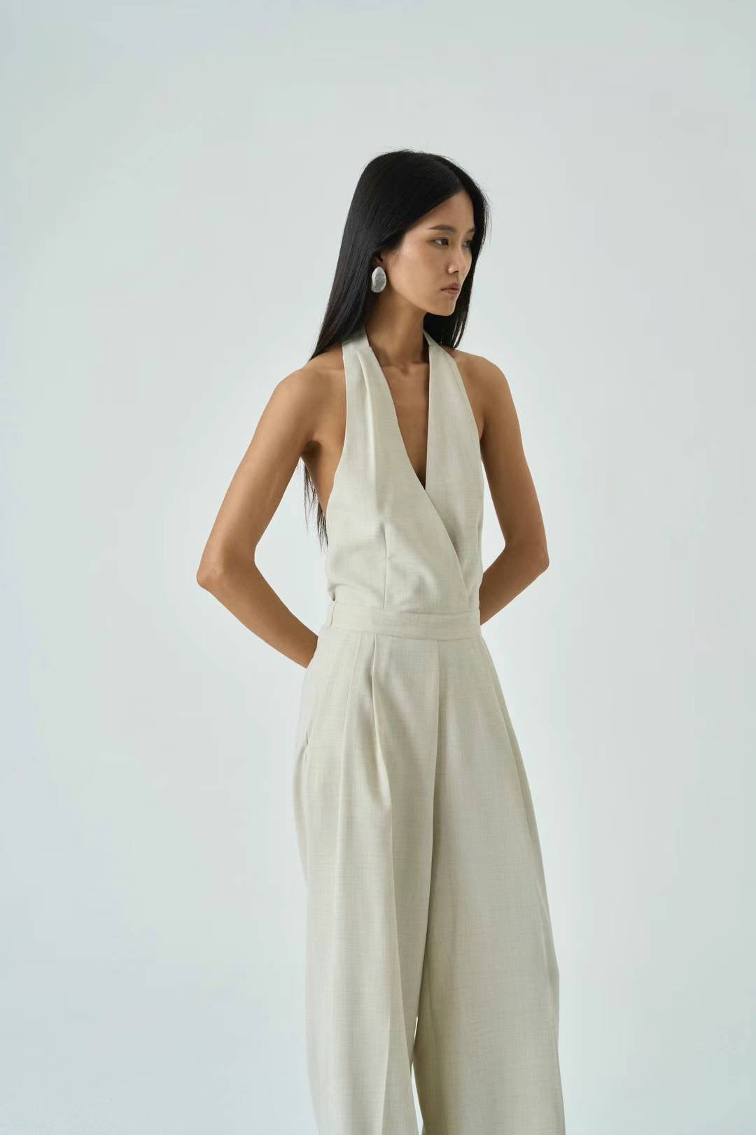 Isla Beige Linen Jumpsuit