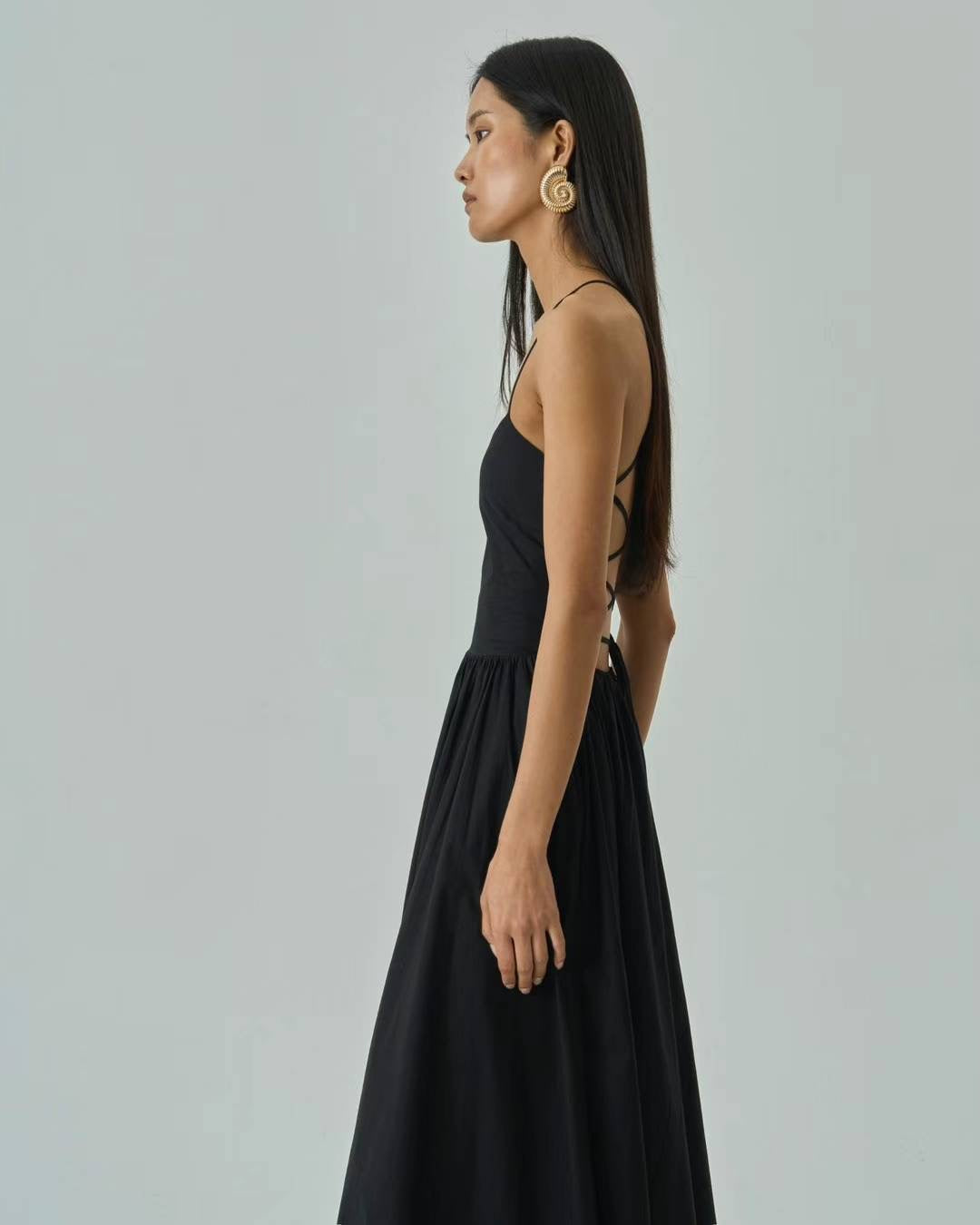 Lena Black Cotton Maxi Dress