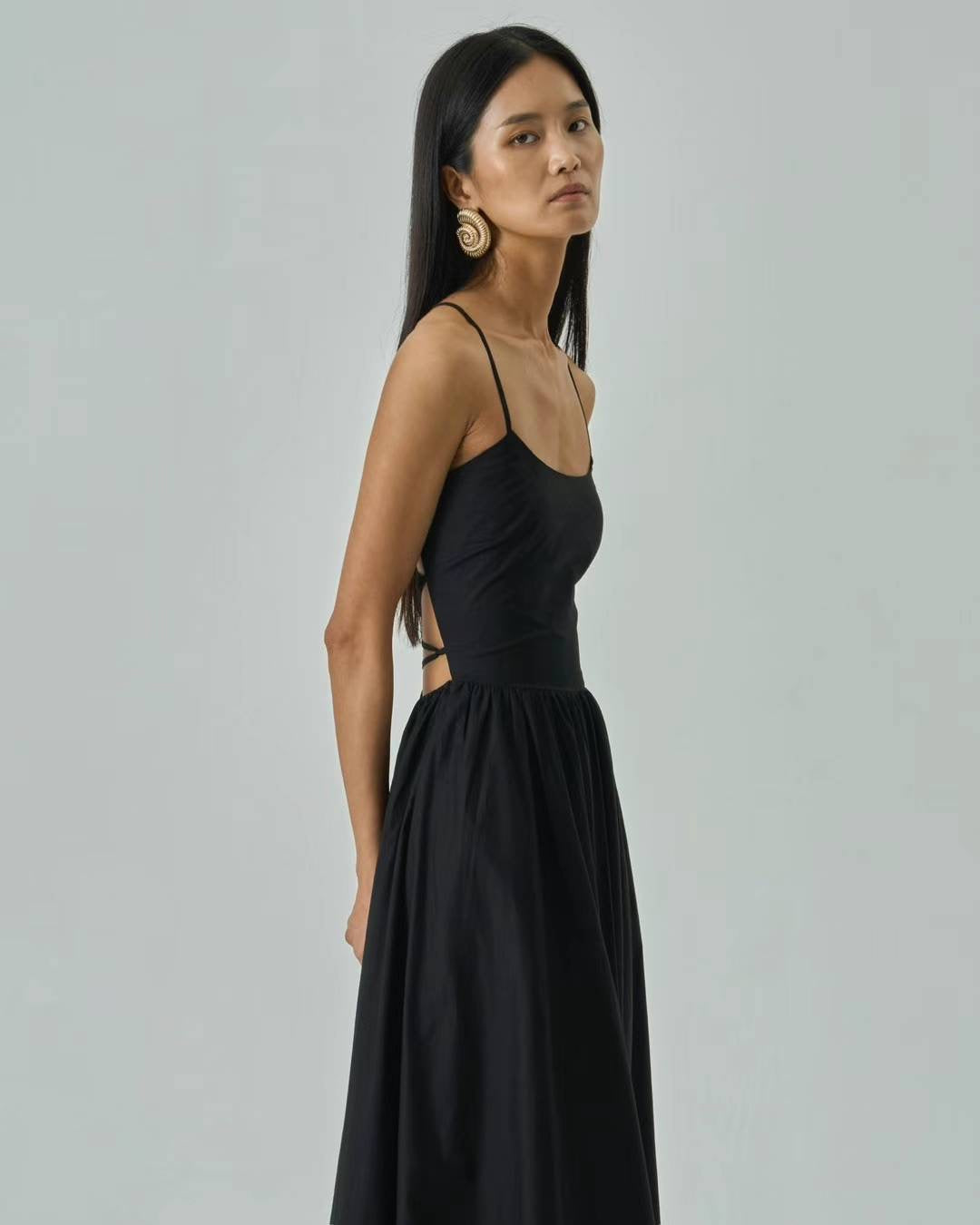 Lena Black Cotton Maxi Dress