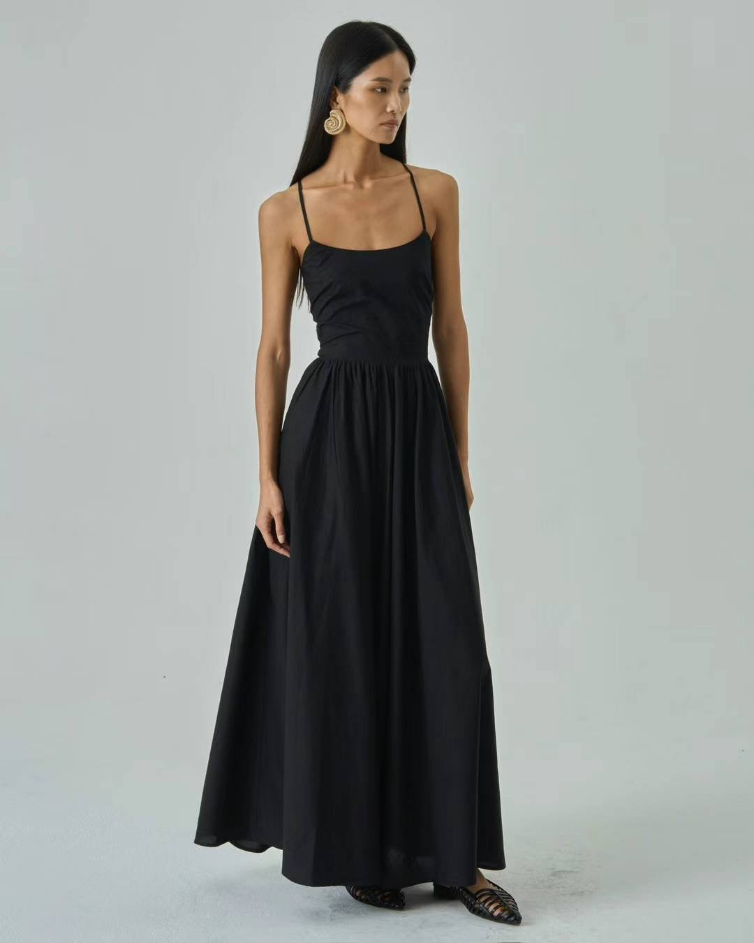 Lena Black Cotton Maxi Dress