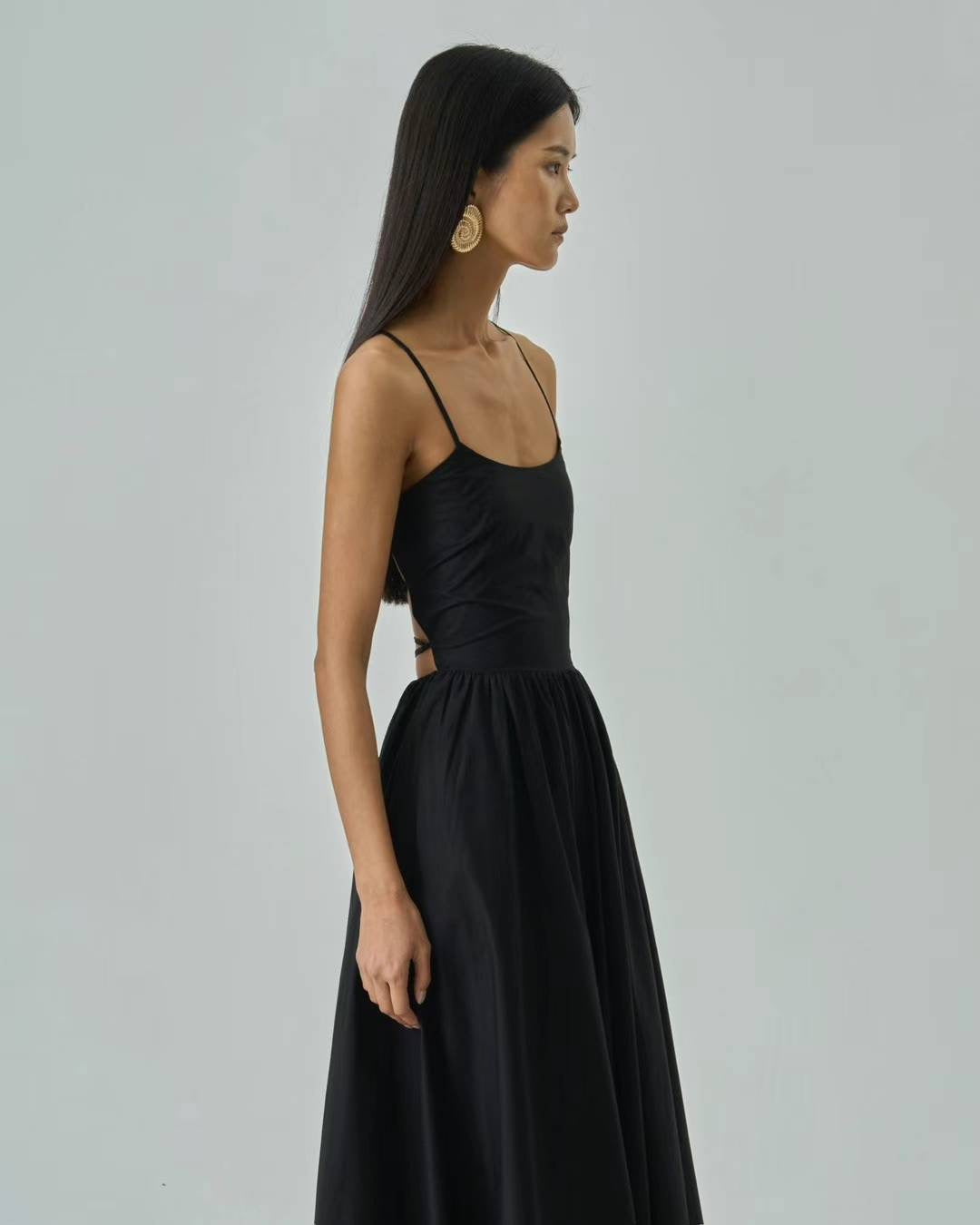 Lena Black Cotton Maxi Dress