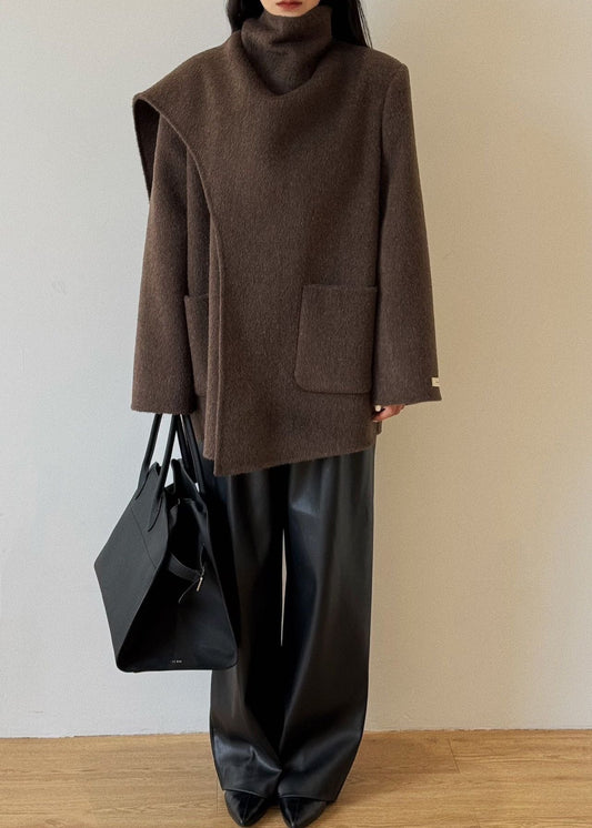 Elise Brown Over The Shoulder Wrap Coat