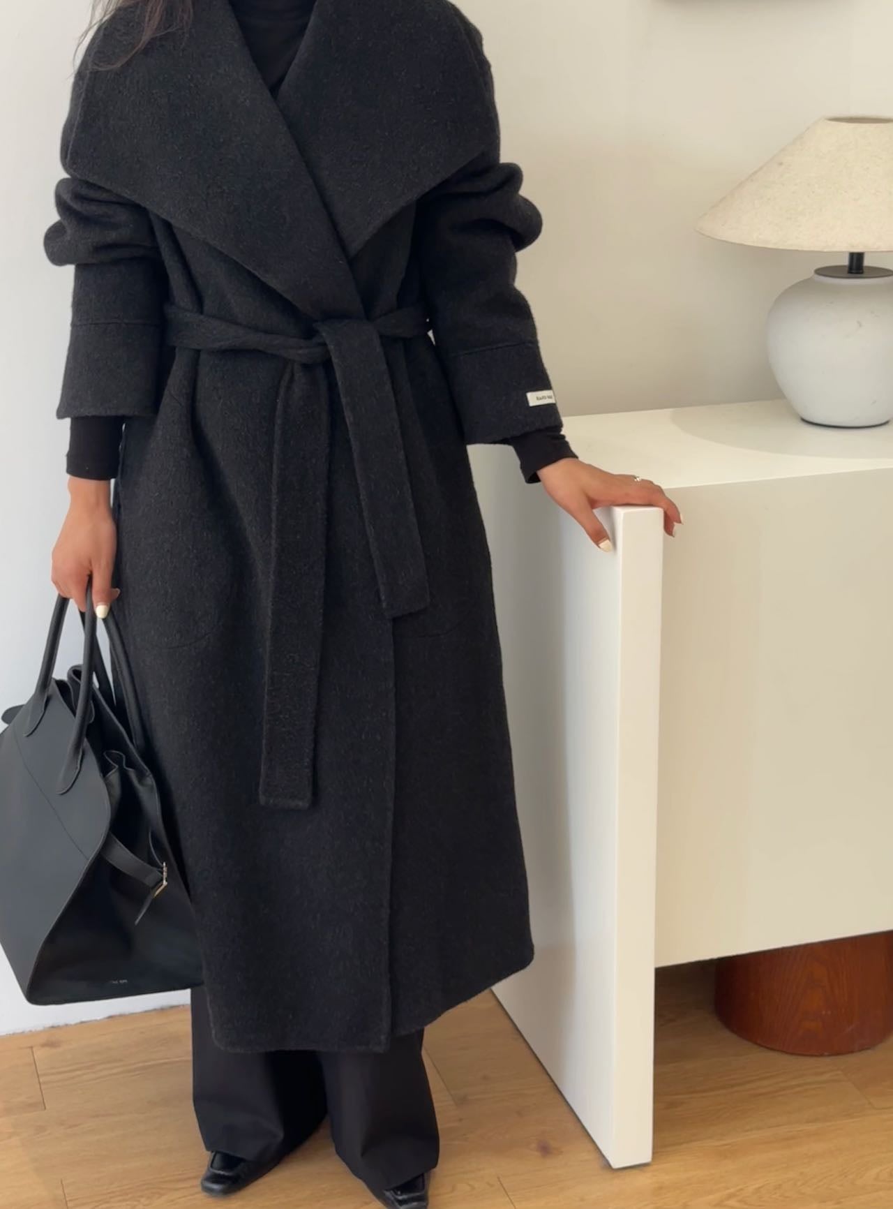 Julia Black Belted Wool Coat