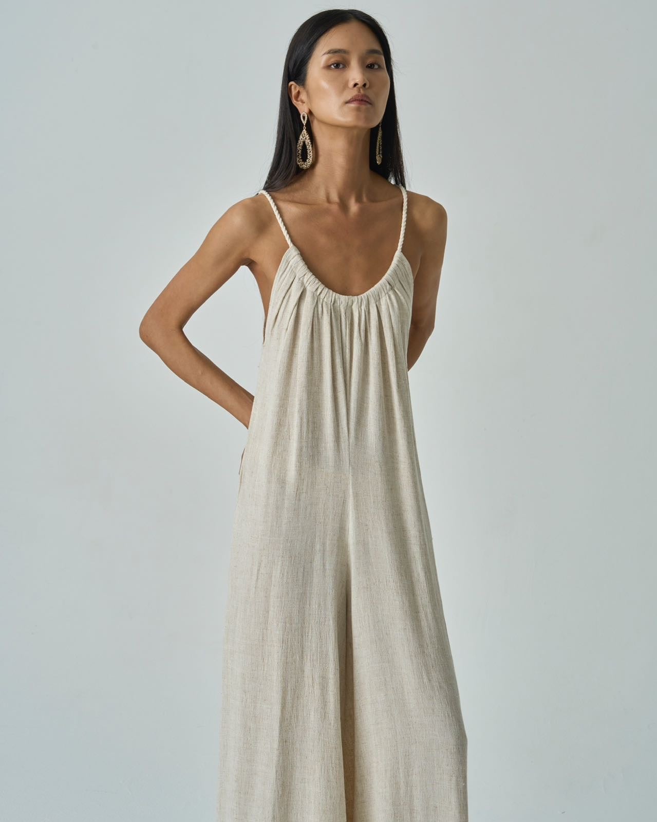 Hazal Beige Linen Blend Jumpsuit