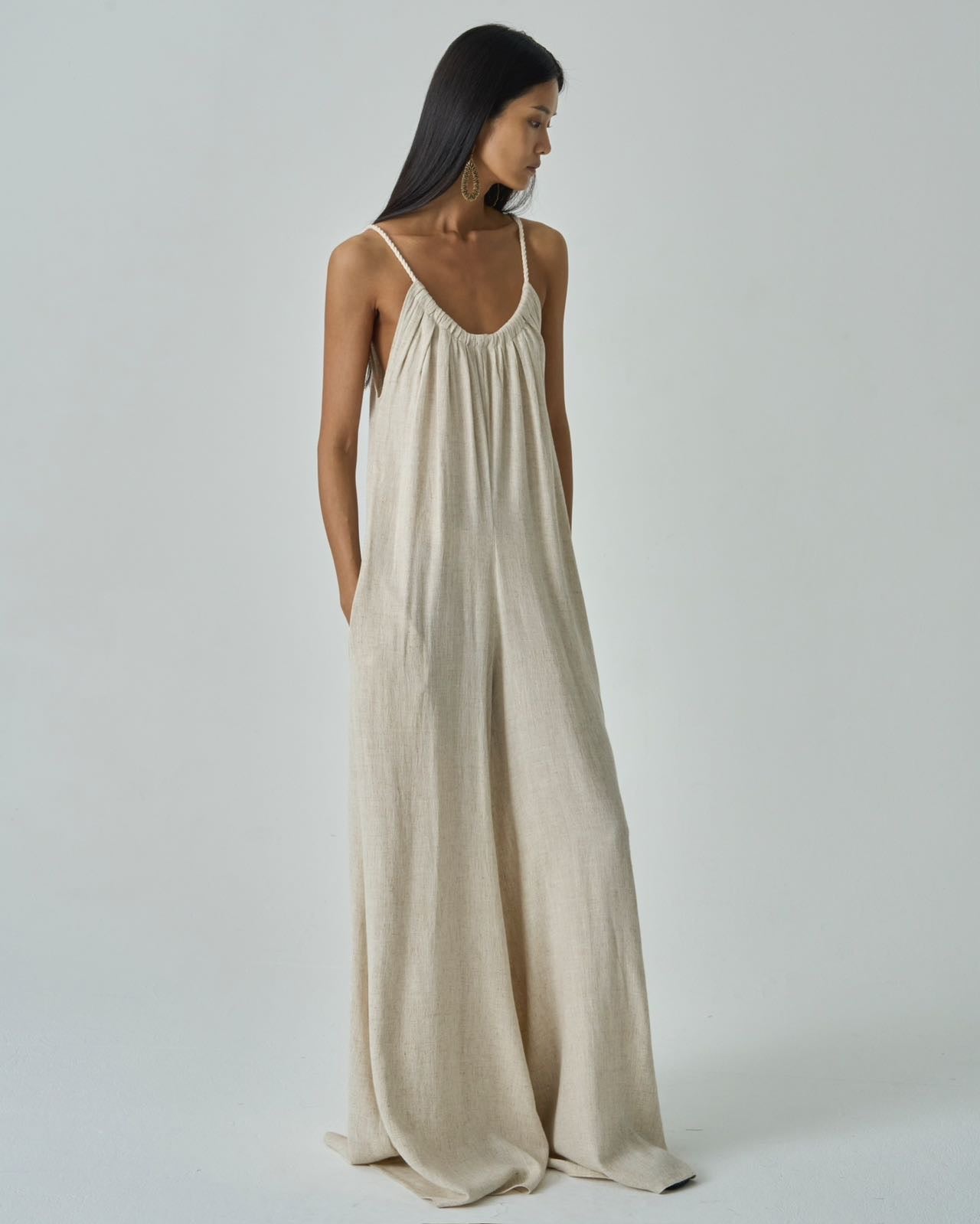 Hazal Beige Linen Blend Jumpsuit