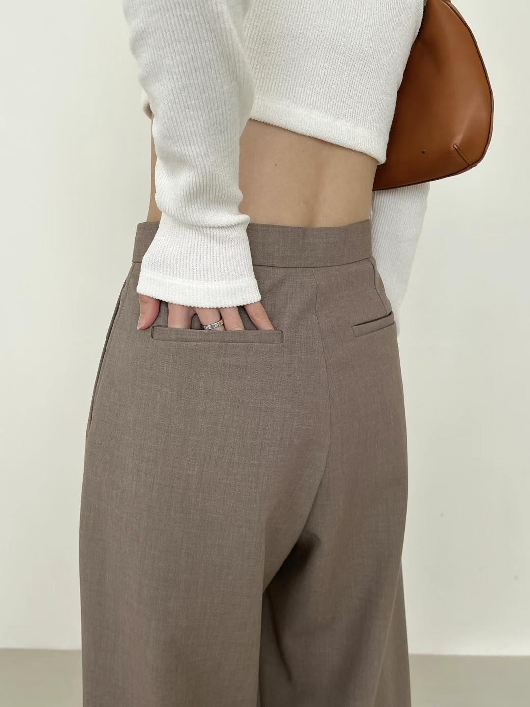 Beige Esme High Rise Trousers