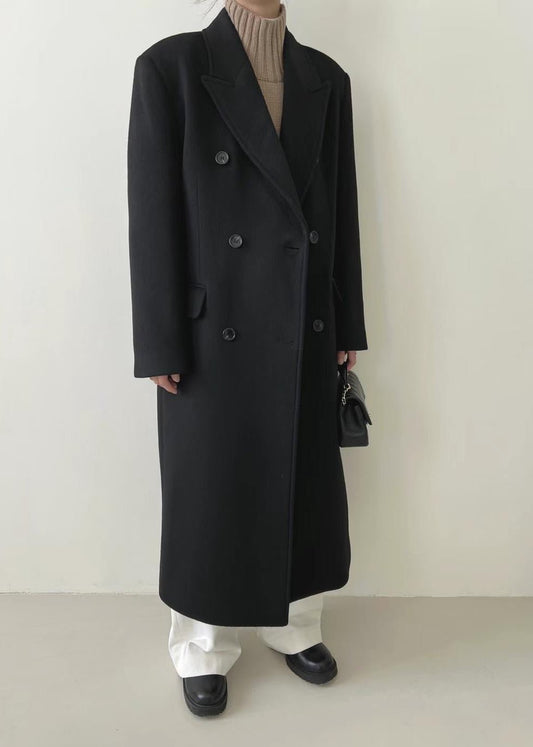 Asya Wool Double Breasted Coat Black