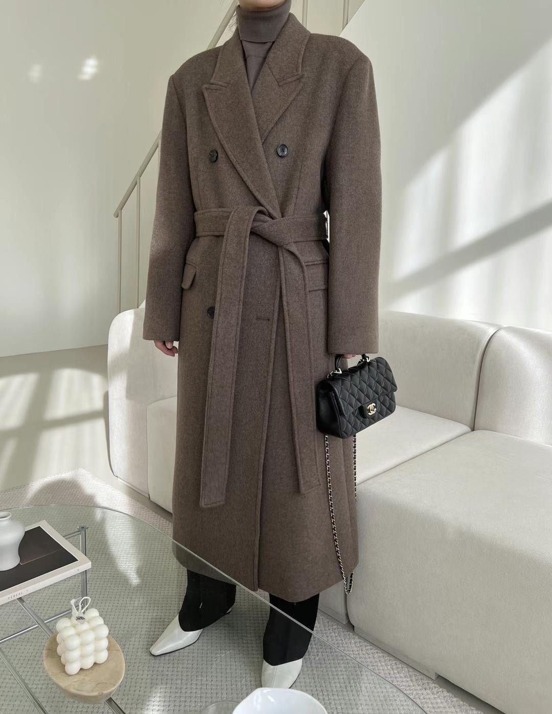 Asya Wool Double Breasted Coat Brown